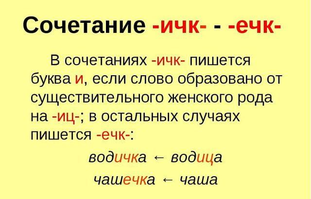 Сочетание -ечк-, -ичк-