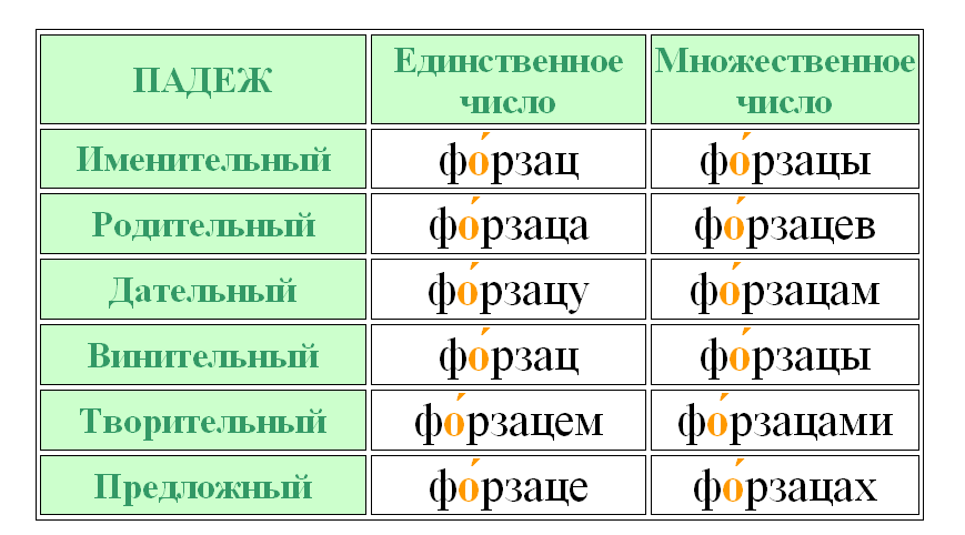 Форзац ударение